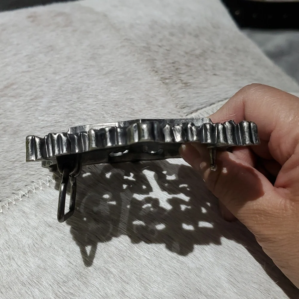 Ornate Cross Shield Goth Silver Tone Belt Buckle